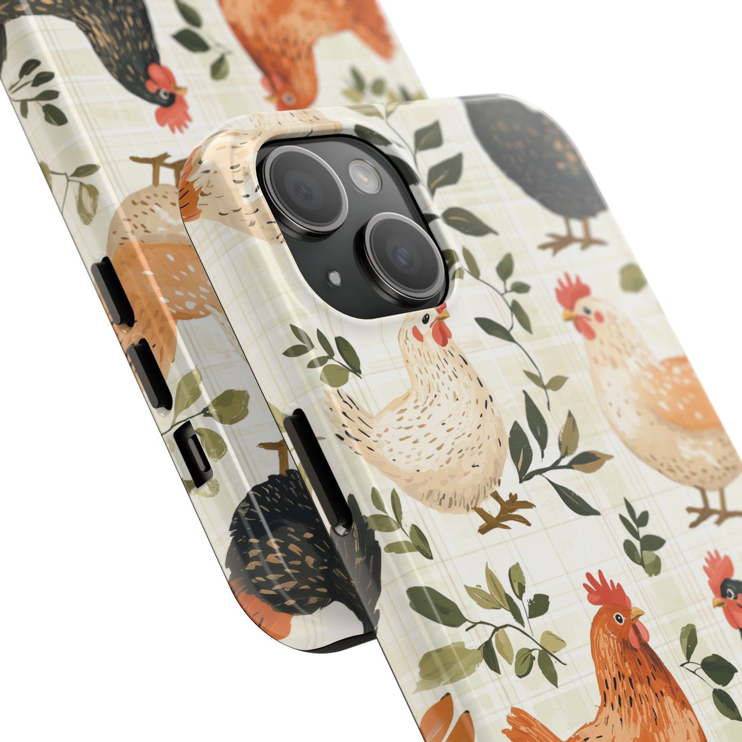 iPhone Case: Vintage Chicken Farmhouse Case – Rustic Leaves Design