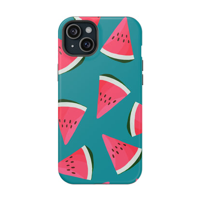 Watermelon Bliss MagSafe iPhone Case – Vibrant Summer Fruit Design on Teal Background