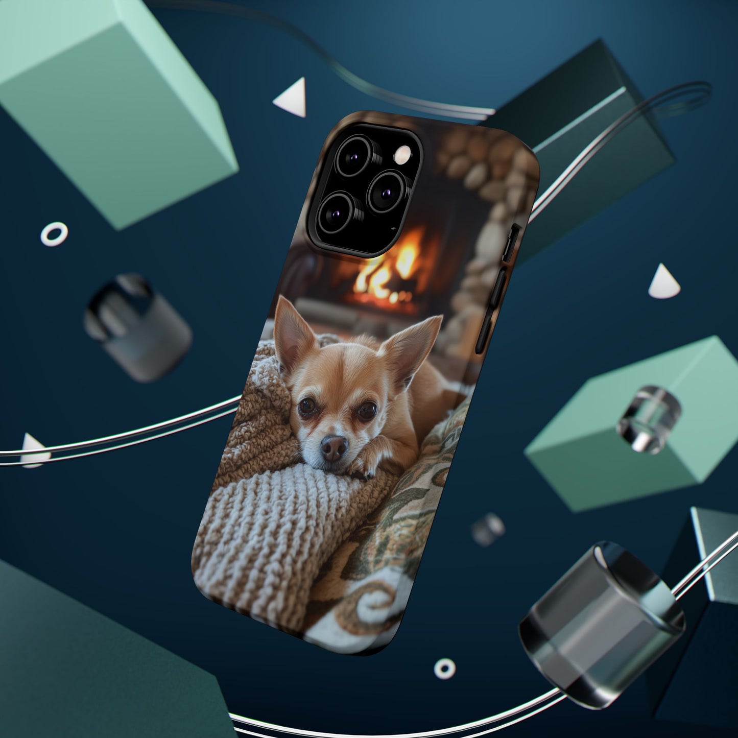 Relaxing Chihuahua by Fireplace MagSafe iPhone Case – Functional and Cozy Design