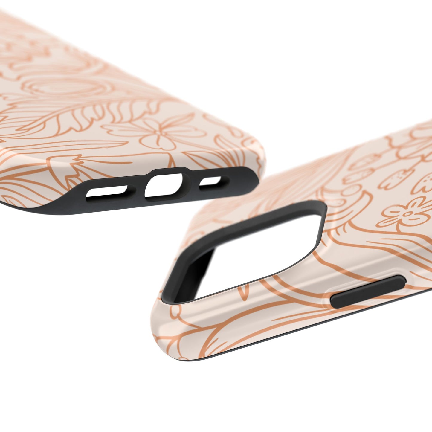 Soft Terracotta Floral Line Art Tough MagSafe iPhone Case – Minimalist Botanical Design with Dual-Layer Protection