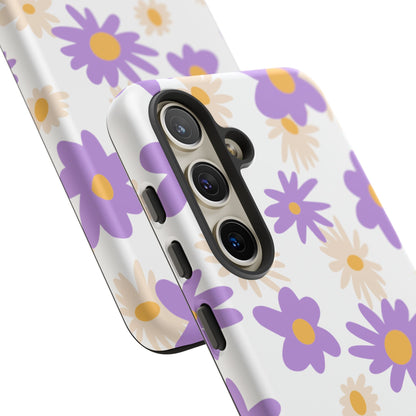 Retro Daisy Flower Samsung Galaxy Case – Pastel Purple & Cream Floral Design with Matte Finish