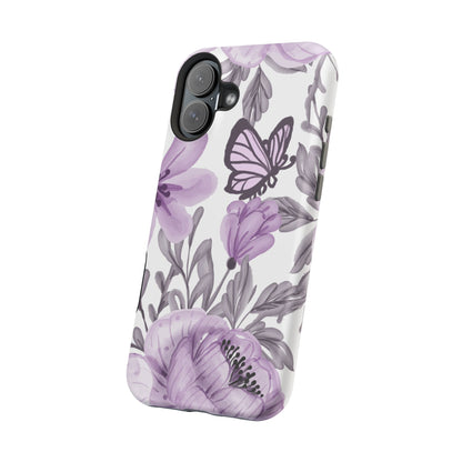 Lavender Bloom Butterfly MagSafe iPhone Case – Delicate Floral Design with Watercolor Details