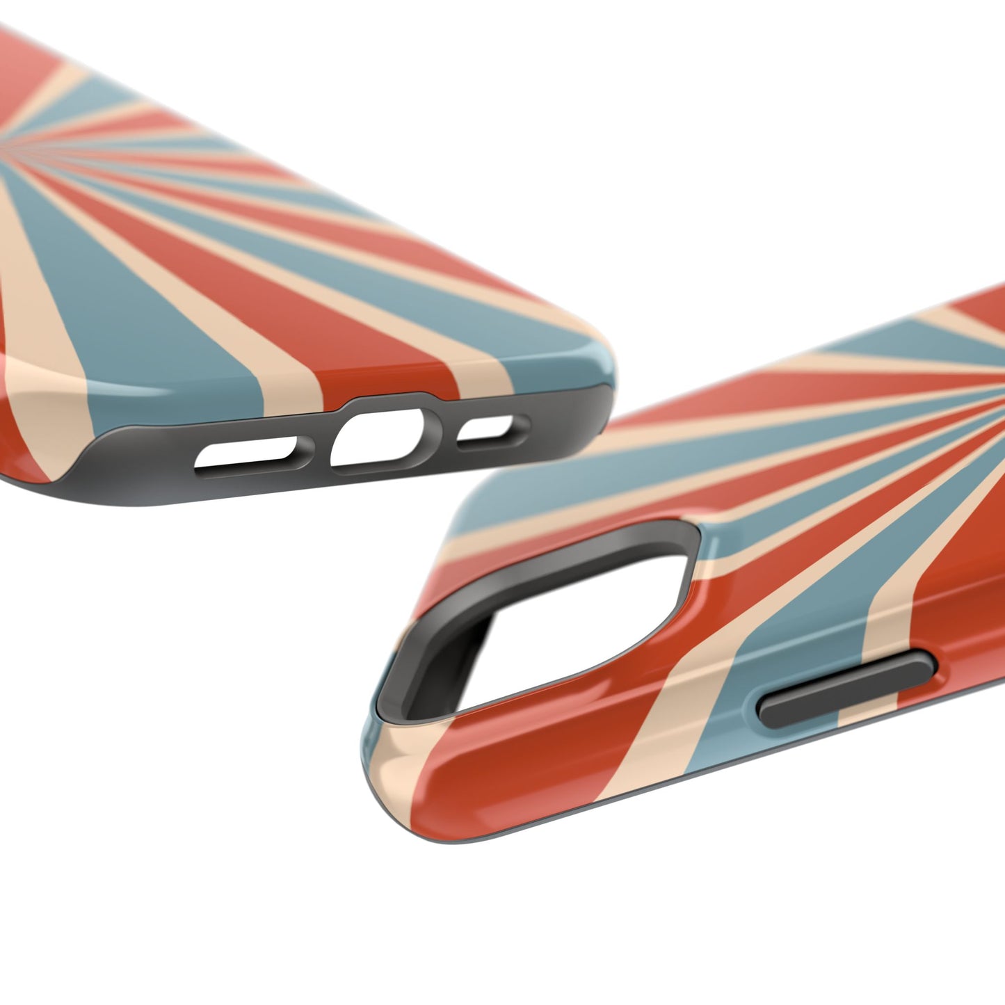 Vintage Blue & Red Sunburst MagSafe iPhone Case – Bold Geometric Pattern, Shock-Resistant Cover