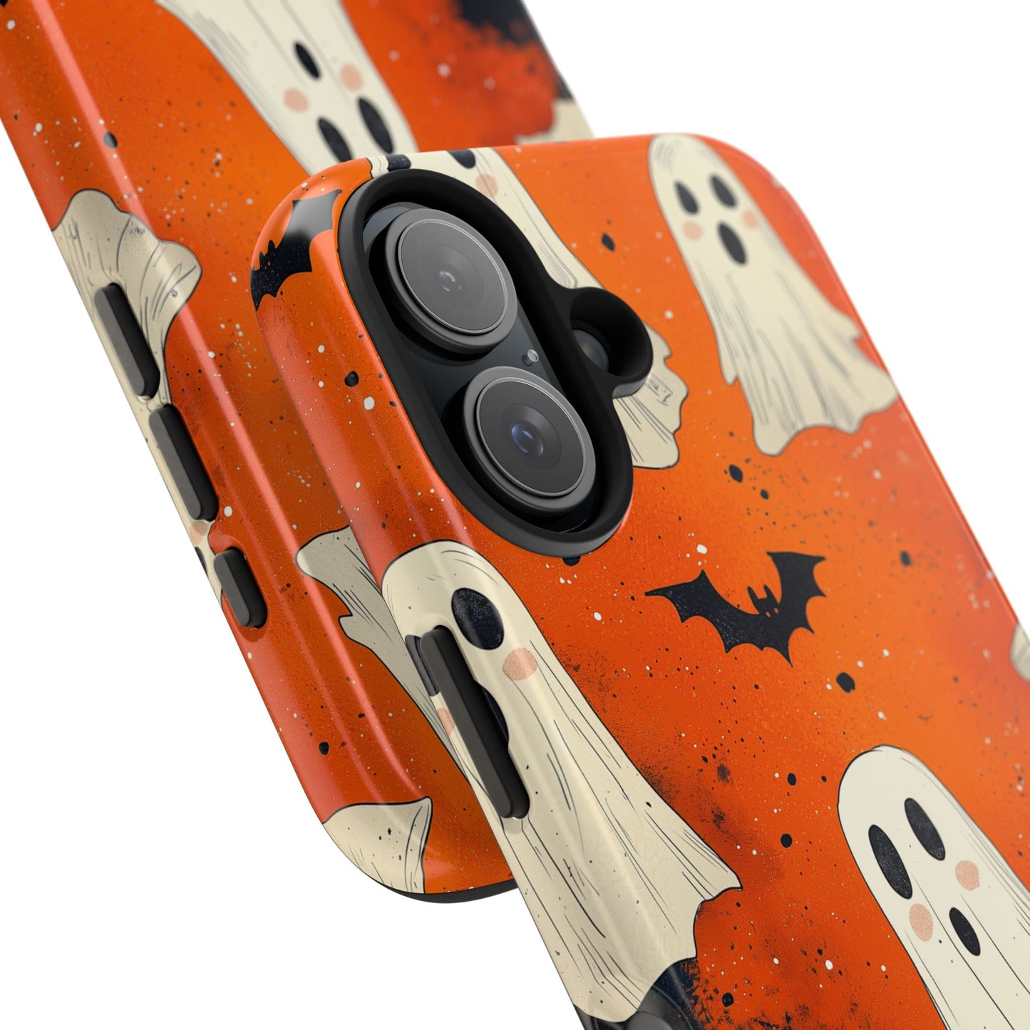 Spooky Ghosts & Bats iPhone Case – Vibrant Orange Halloween Design