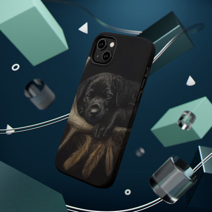 Adorable Black Labrador Puppy on Feathers MagSafe iPhone Case