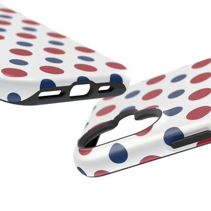 Patriotic Navy, White, and Red Polka Dot MagSafe iPhone Case