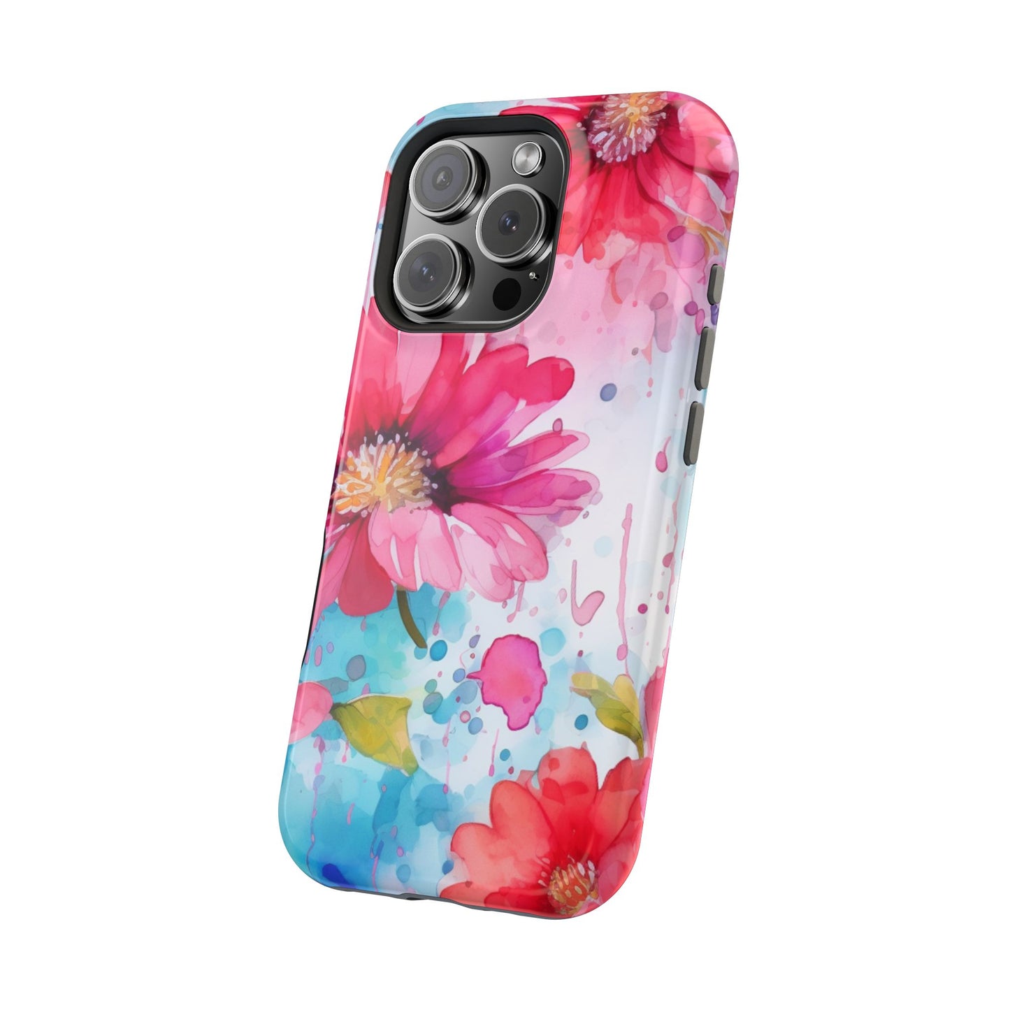 Vibrant Watercolor Red & Pink Floral - MagSafe iPhone Case