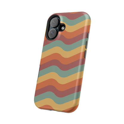 Retro Vibe Wavy Stripes MagSafe iPhone Case – 70s-Inspired in Teal, Orange, and Rust