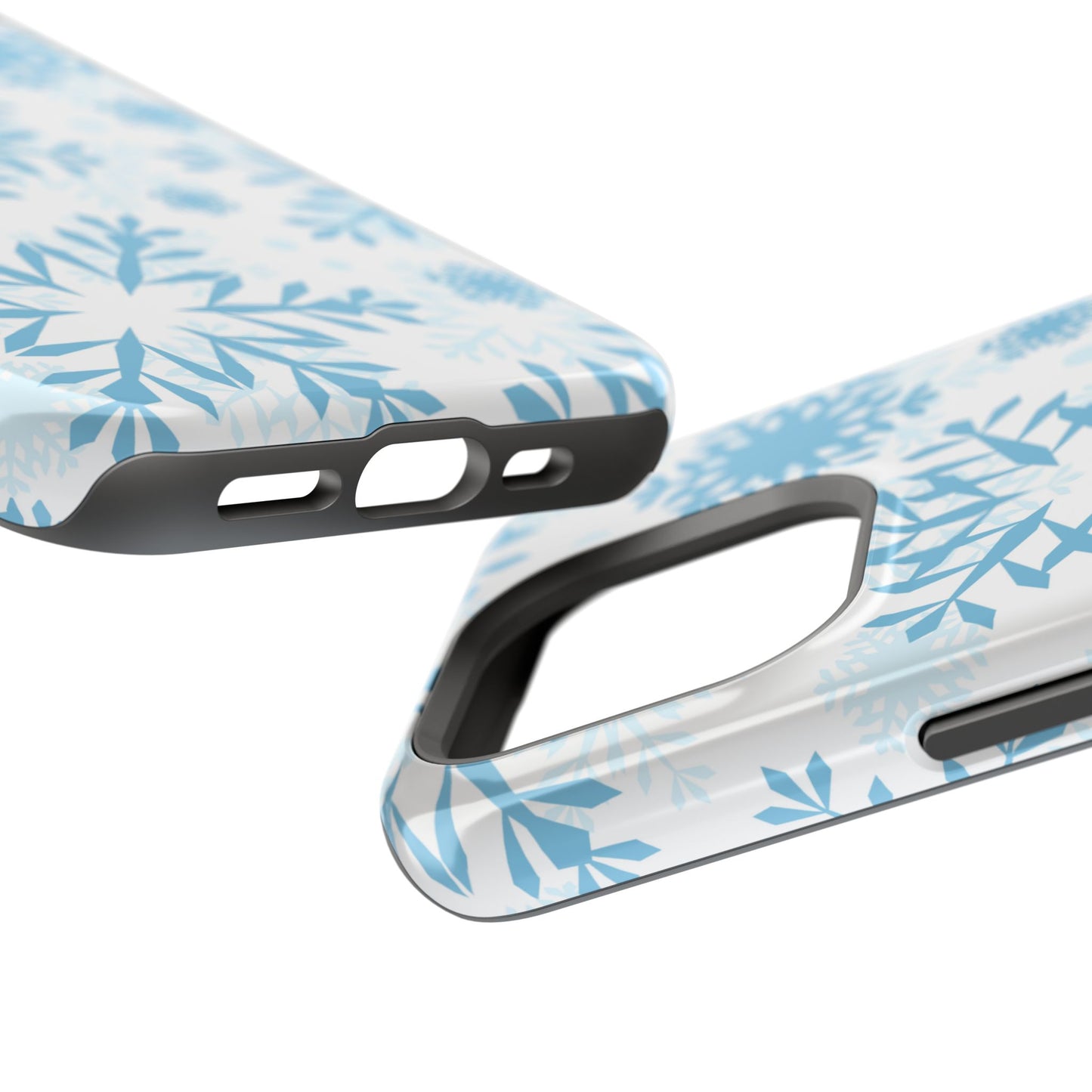 Frosty Blue Snowflakes MagSafe iPhone Case – Shockproof, Smooth Matte Finish, Dual-Layer Design