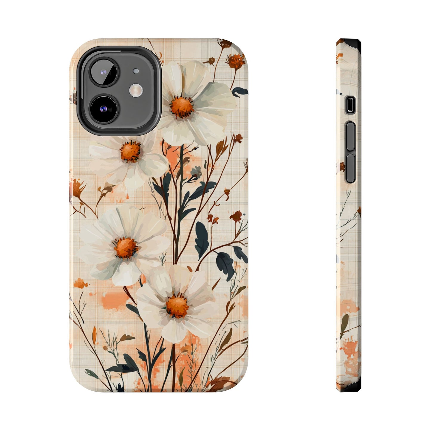 Pastel Orange Floral iPhone Case - Elegant Plaid Protective Cover