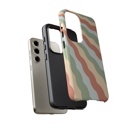 Earthy Retro Waves Samsung Galaxy Case – 70s-Inspired Wavy Stripes in Soft Green, Cream, and Rust