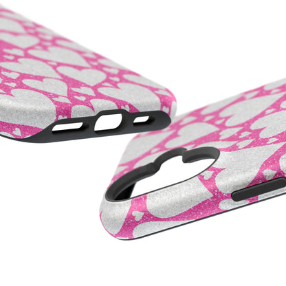 Pink and Silver Glitter Heart Pattern MagSafe Case