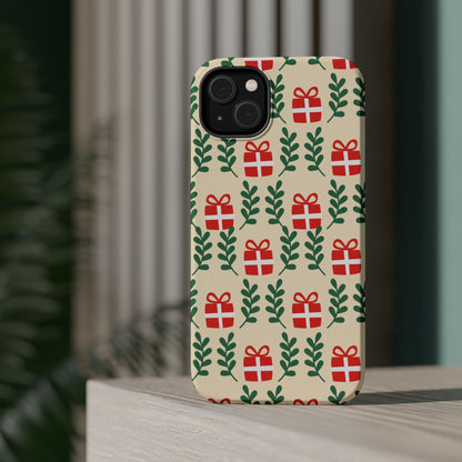 MagSafe iPhone Case: Holiday Cheer – Red Gifts & Green Leaves