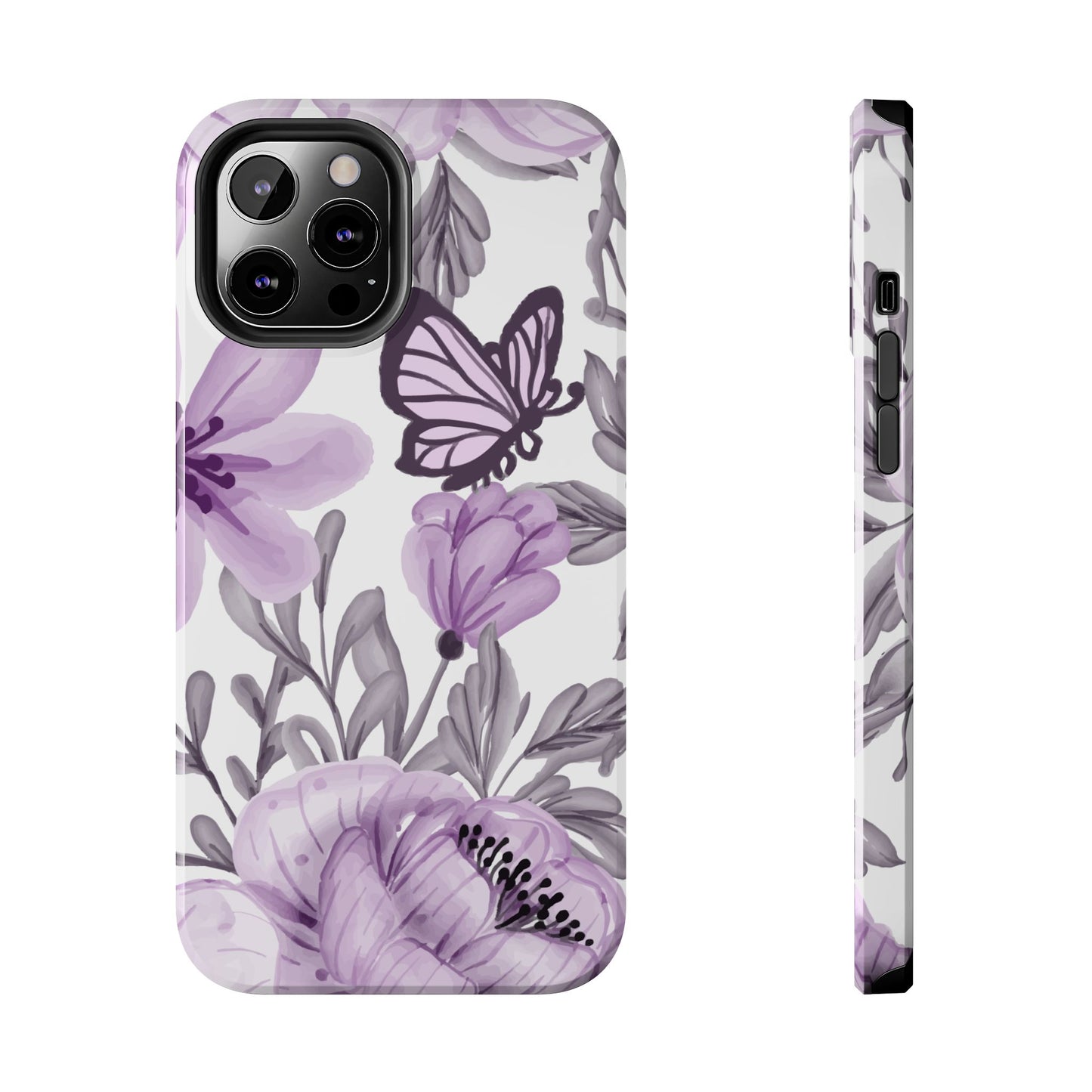 Lavender Bloom Butterfly iPhone Case – Delicate Floral Design with Watercolor Details