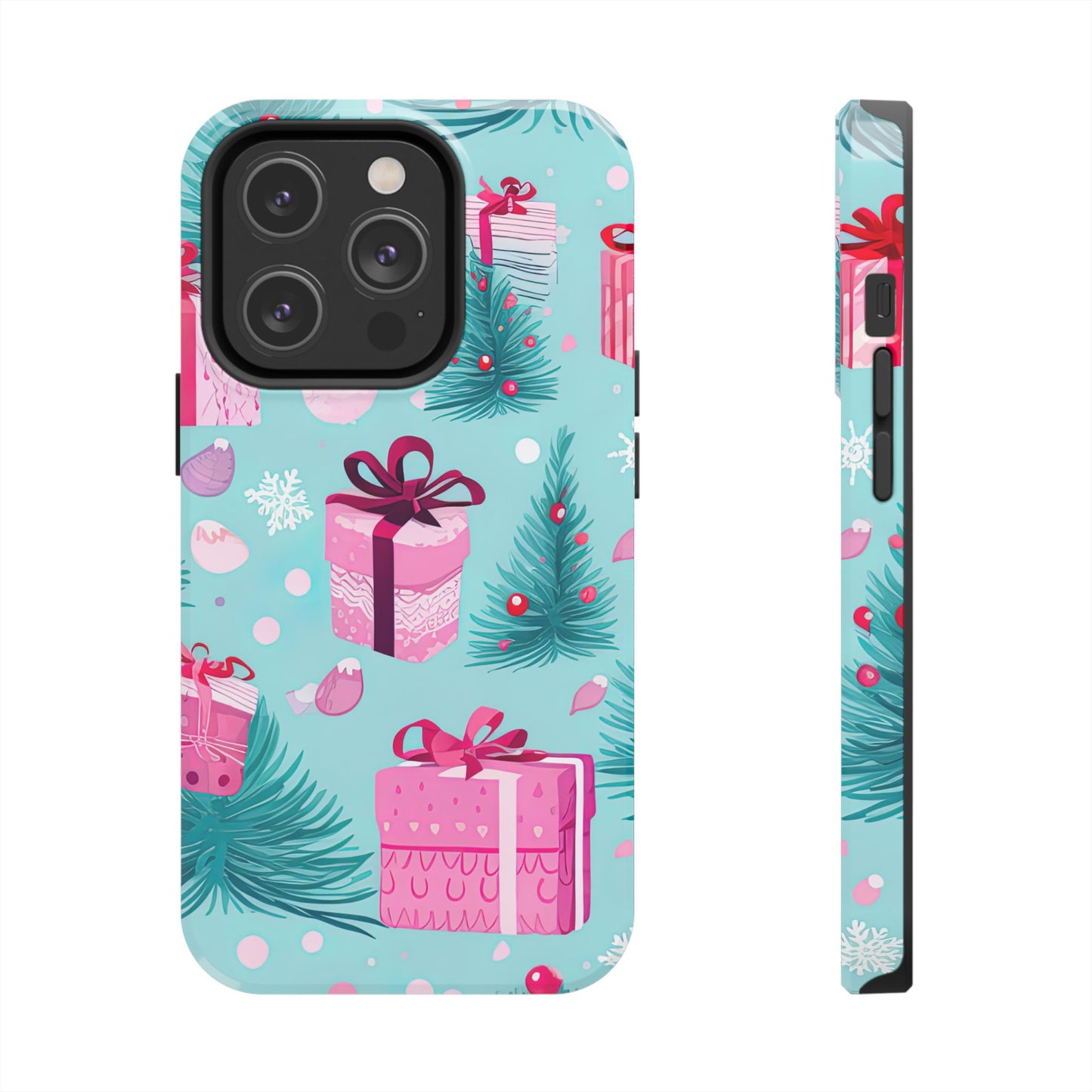 Festive Pink Christmas Gifts and Evergreen iPhone Case – Holiday Theme, Protective Cover