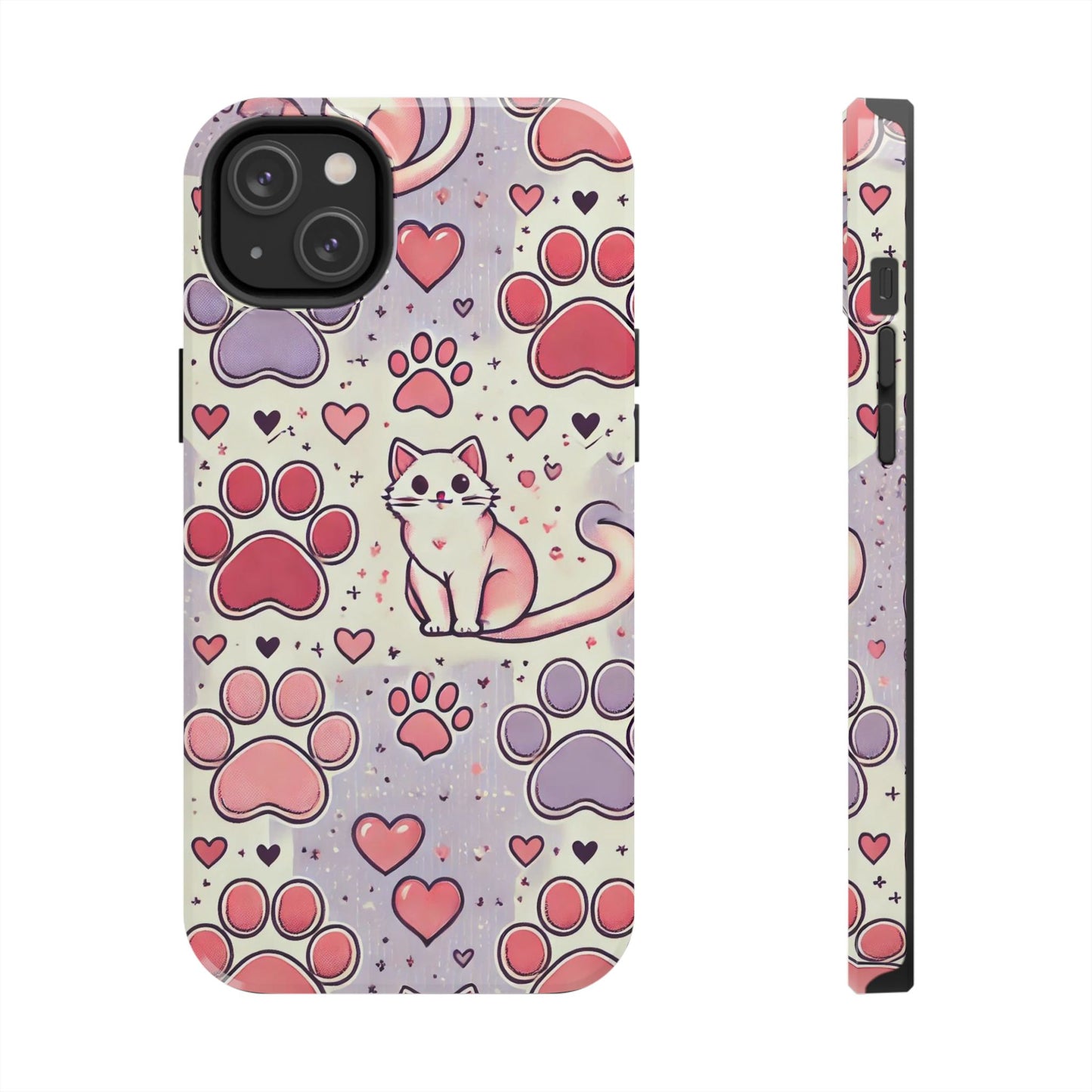 Cute Cat and Paw Print iPhone Case - Pet Lover’s Protective Cover