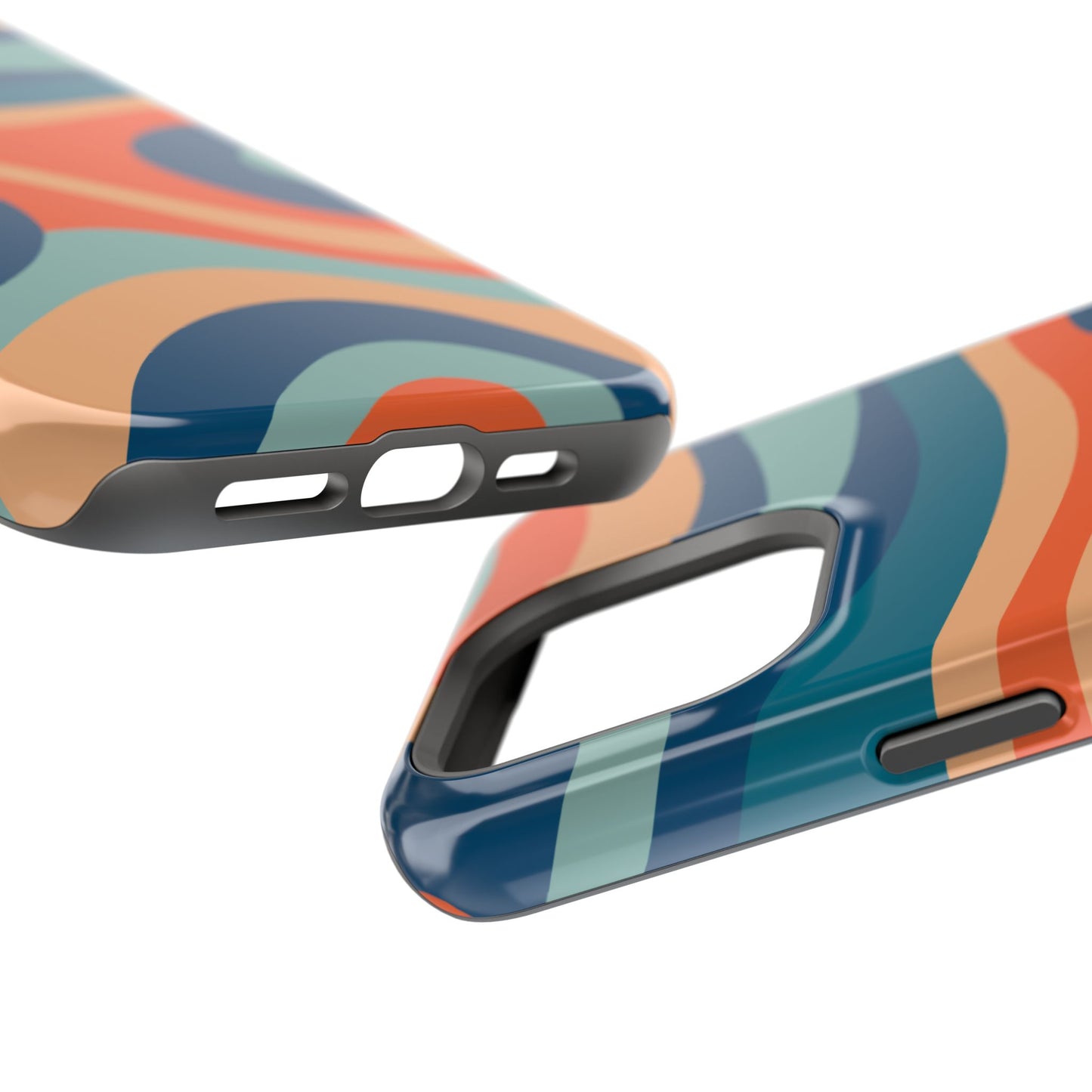 Retro Vibe Wavy Stripes MagSafe iPhone Case – 70s-Inspired in Teal, Orange, and Rust