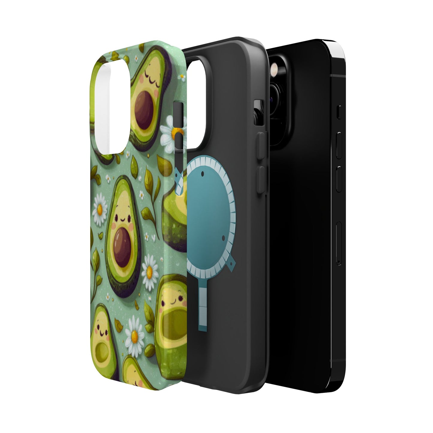 Cute Avocado MagSafe iPhone Case – Adorable Kawaii Avocados with Daisies, Shock-Resistant