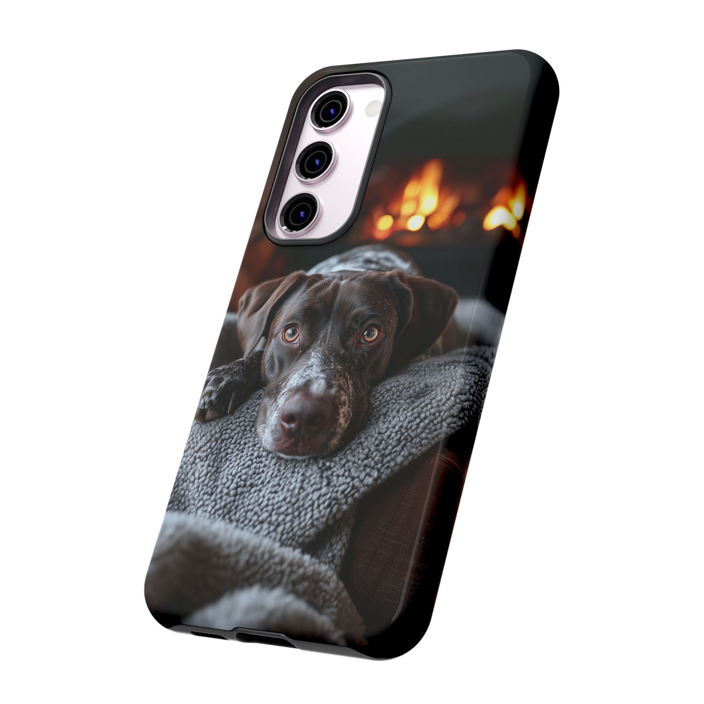 Cozy German Shorthaired Pointer Samsung Galaxy Case – Rustic Fireplace Protective Cover