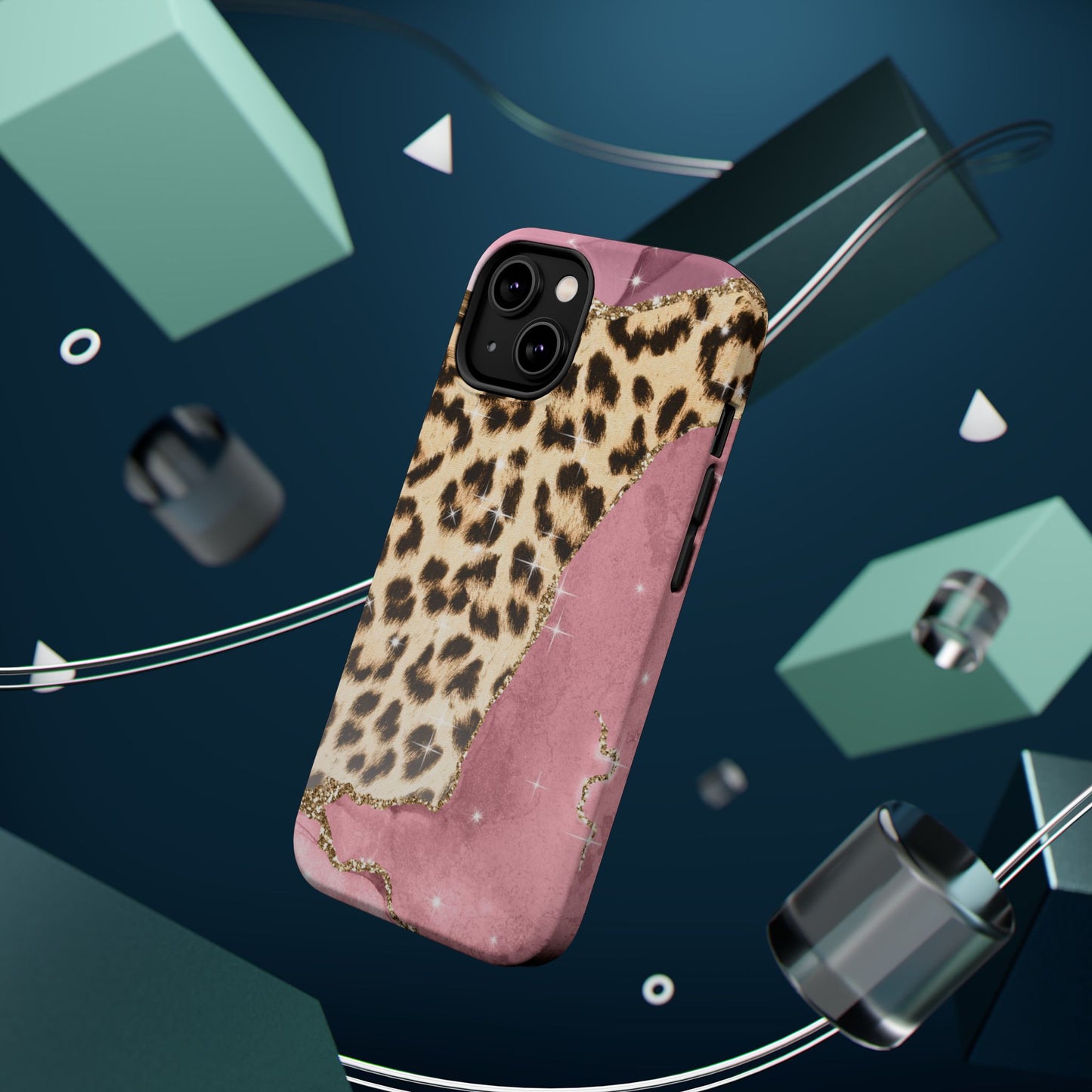 Pink Glam Leopard - MagSafe iPhone Series Case with Glitter Accents