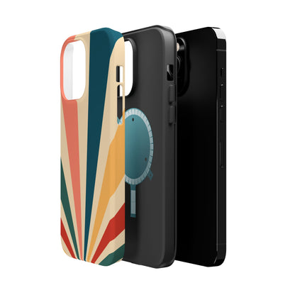 Retro Sunbeam MagSafe iPhone Case – 70s-Inspired Radiating Stripes in Coral, Teal, and Mustard