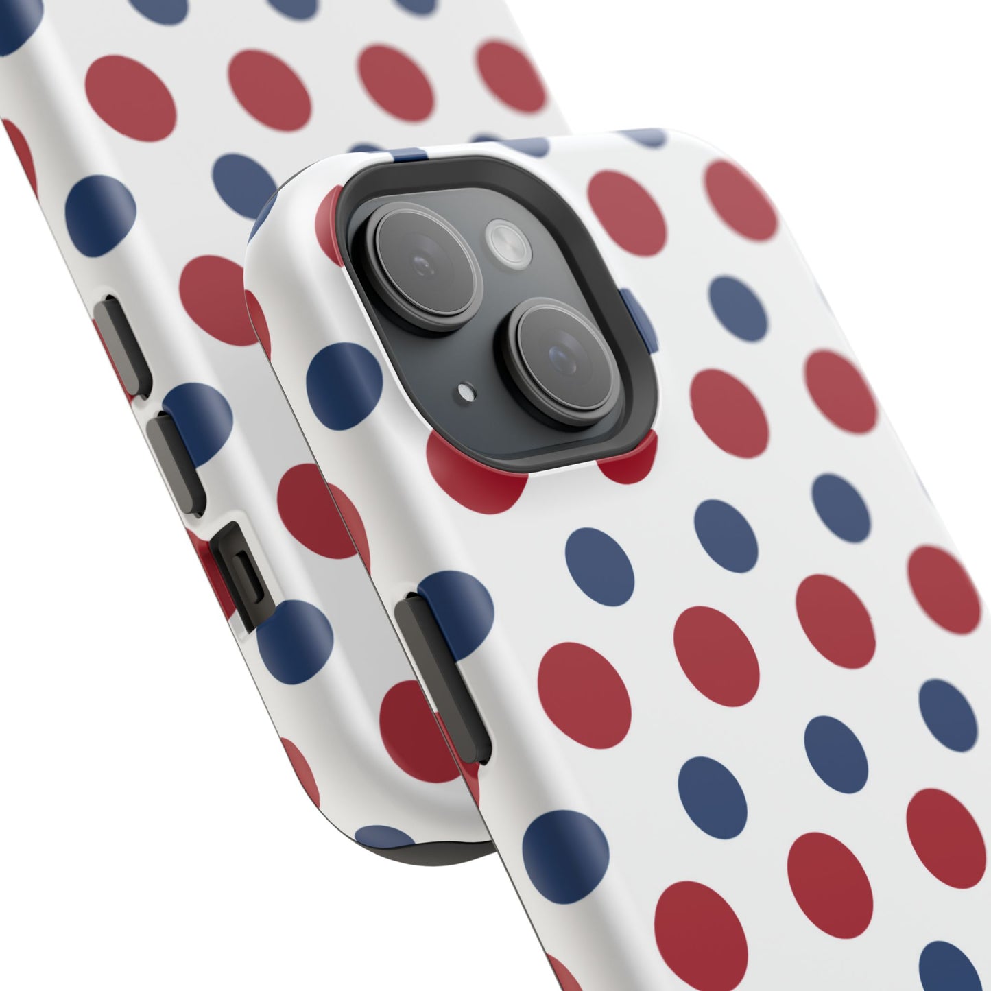 Patriotic Navy, White, and Red Polka Dot MagSafe iPhone Case