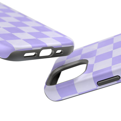 Lavender Checkerboard MagSafe iPhone Case – Shockproof, Smooth Matte Finish, Dual-Layer Design