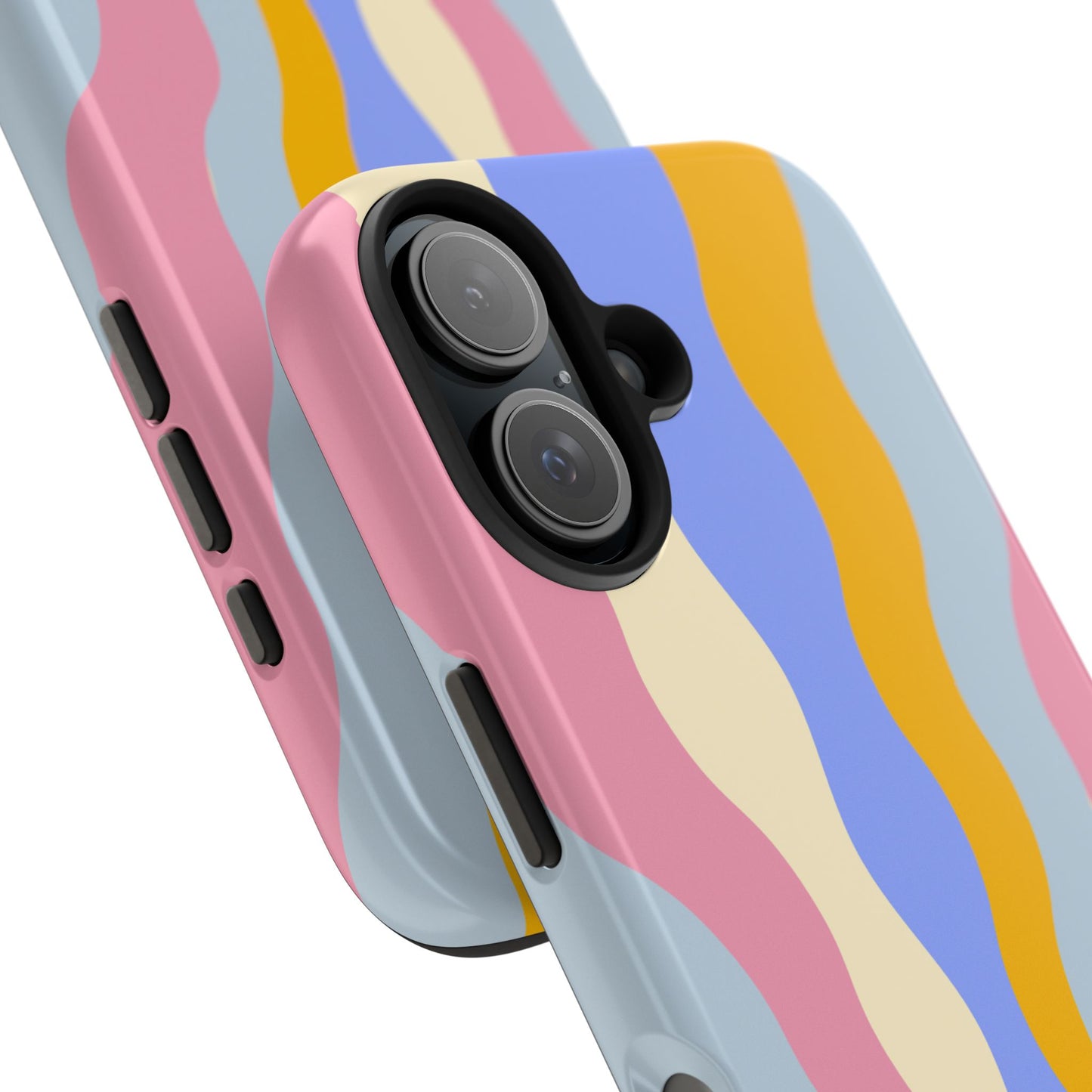 Pastel Radiance iPhone Case – 70s-Inspired Dual-Layer Design with Wavy Sunburst Pattern