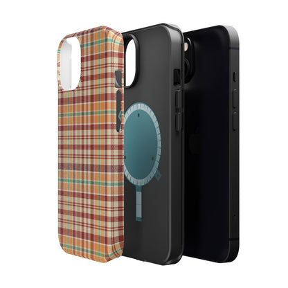 Retro Chic Plaid MagSafe iPhone Case in Red, Orange, Green & Cream – Vintage Design Meets Modern Tech