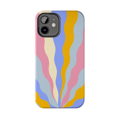 Pastel Radiance iPhone Case – 70s-Inspired Dual-Layer Design with Wavy Sunburst Pattern