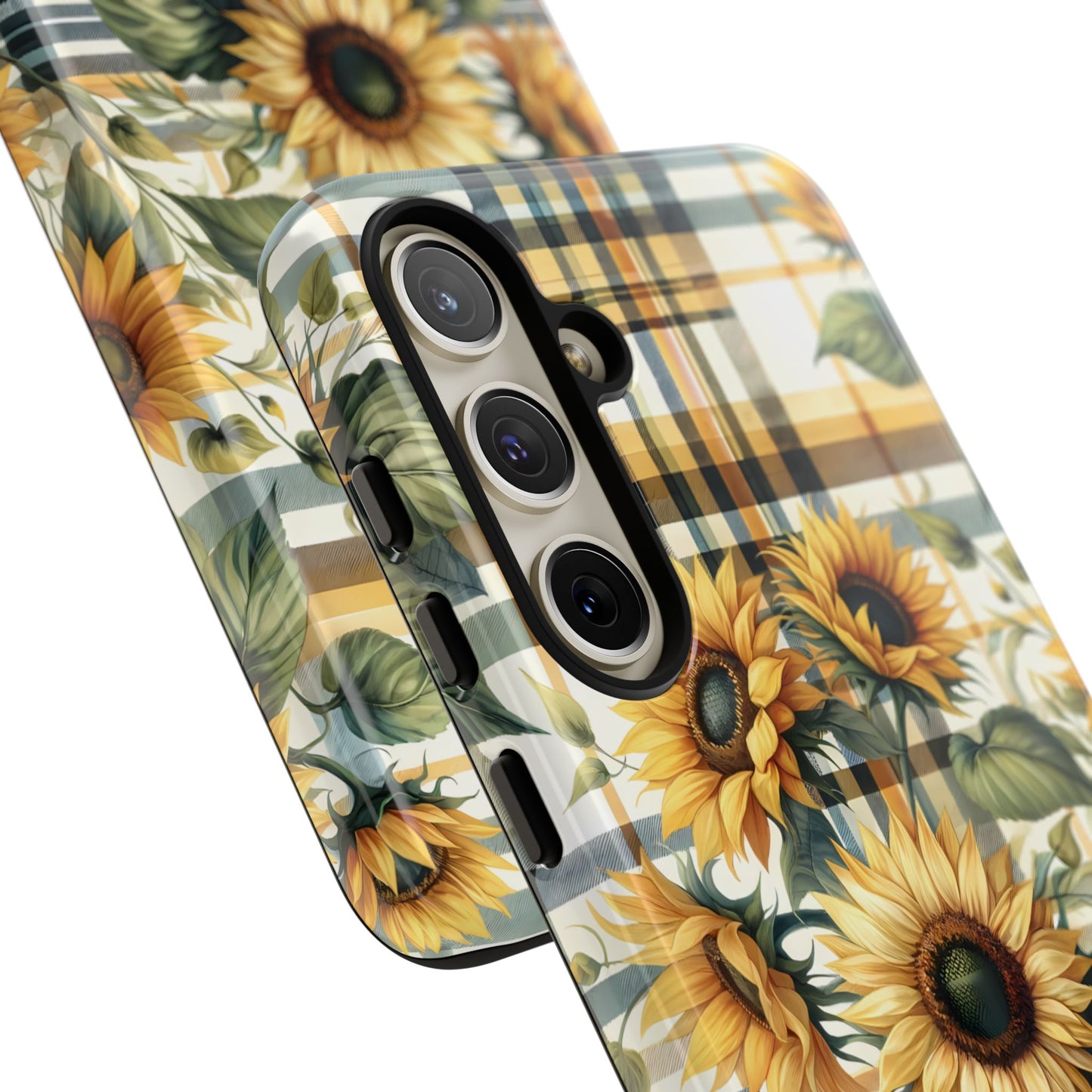 Cute Sunflower Phone Case - Sunny Blossom Plaid - Checkered Sunflowers Phone Case for iPhone & Samsung. Be Happy With These Bright Colors!