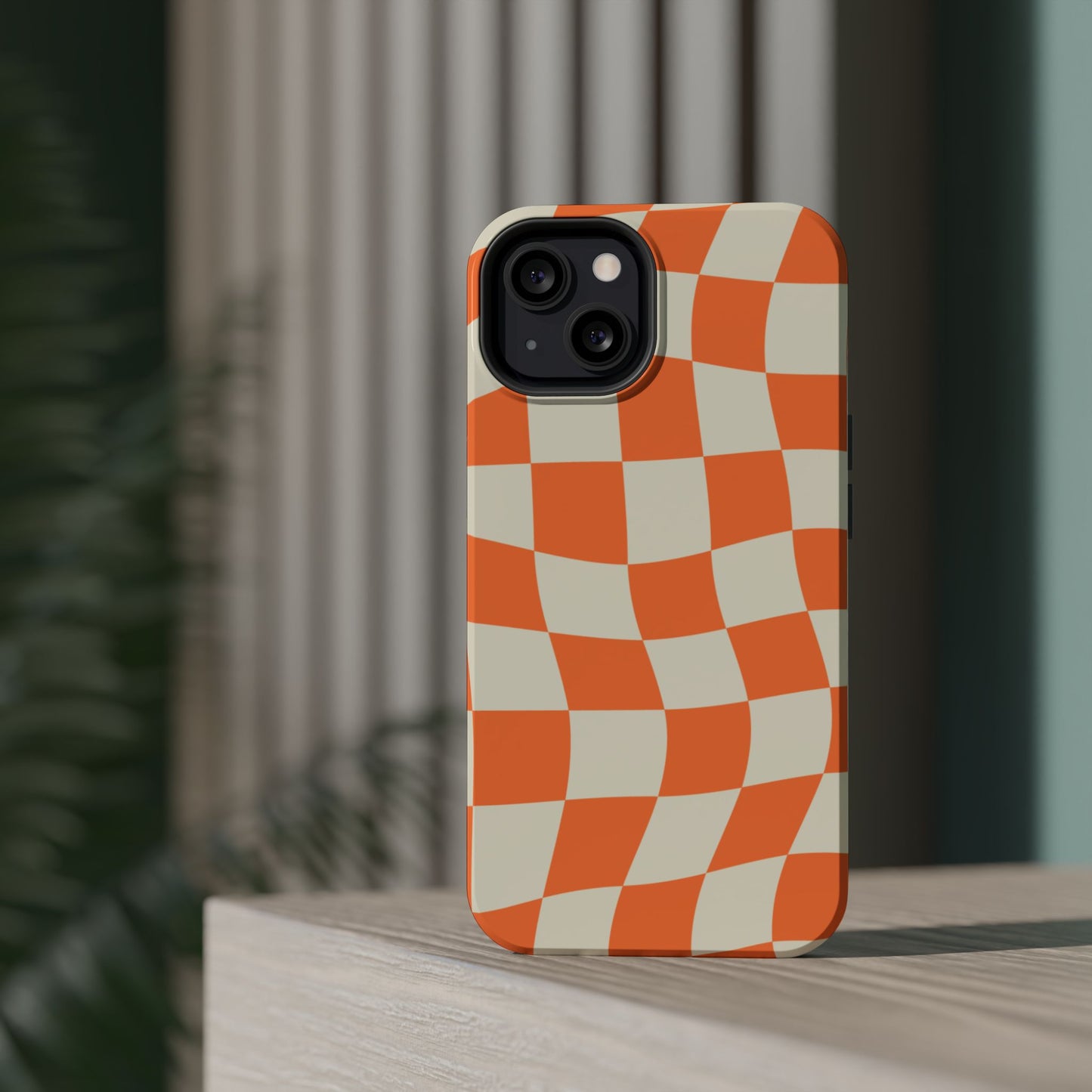 Wavy Retro Checkerboard MagSafe iPhone Case – Shockproof, Matte Finish, Dual-Layer Protection