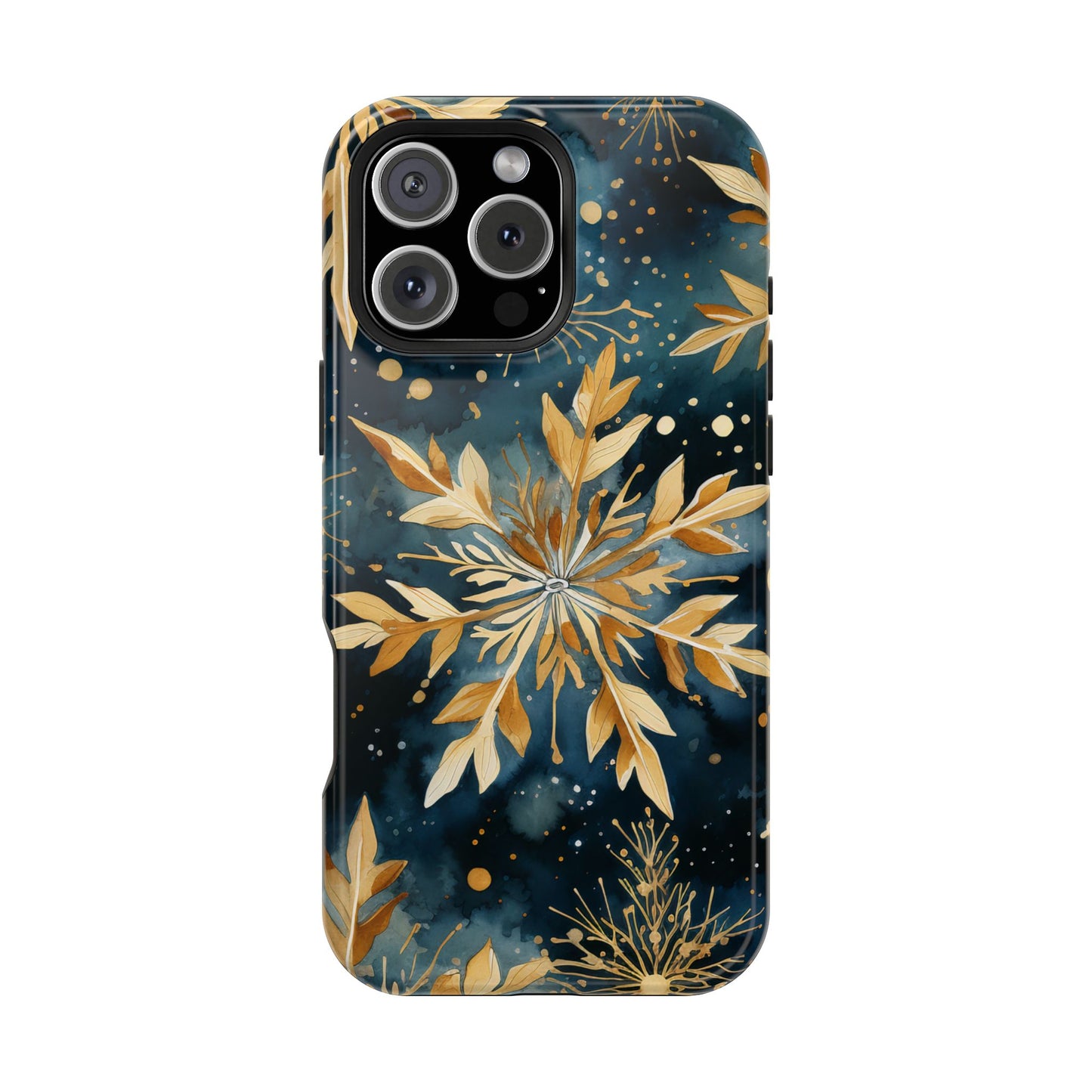 Gold Floral Snowflakes on Midnight Blue - MagSafe iPhone Series Case