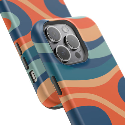 Retro Vibe Wavy Stripes MagSafe iPhone Case – 70s-Inspired in Teal, Orange, and Rust