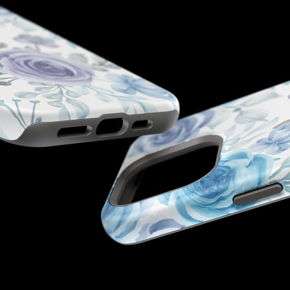 Elegant Blue & Violet Roses MagSafe Case – Artistic Floral Protection with Magnetic Charging Compatibility