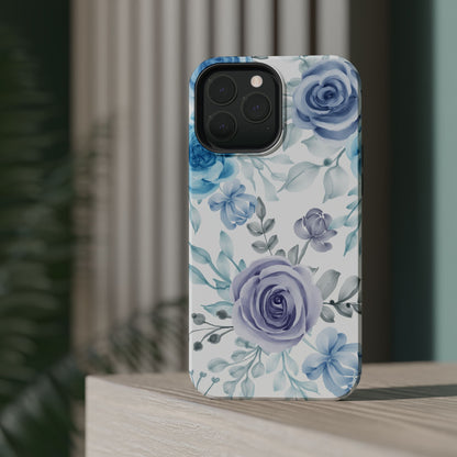 Elegant Blue & Violet Roses MagSafe Case – Artistic Floral Protection with Magnetic Charging Compatibility