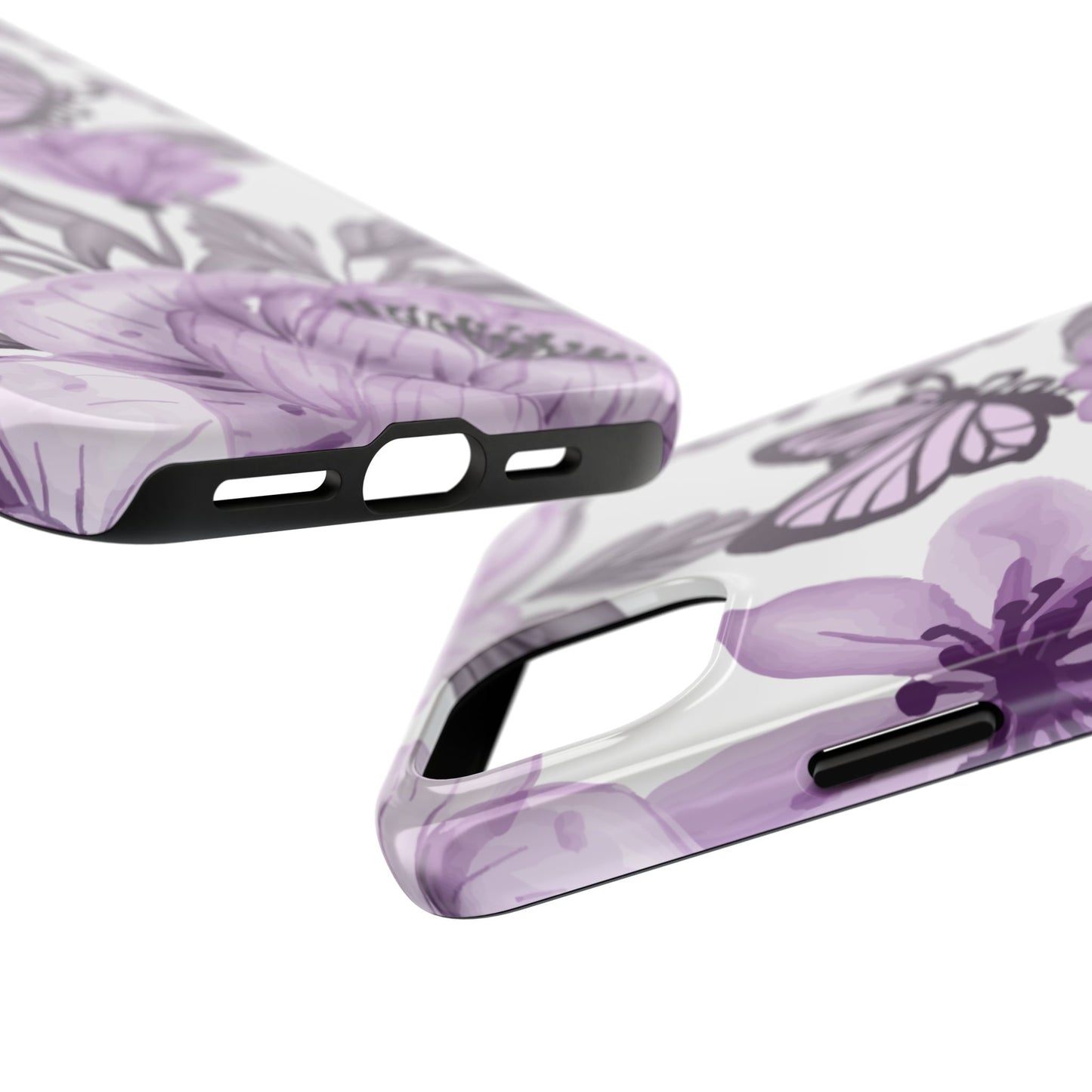 Lavender Bloom Butterfly iPhone Case – Delicate Floral Design with Watercolor Details