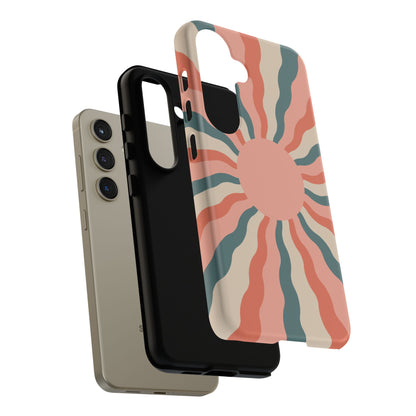 Retro Sunburst Samsung Galaxy Case – Bold 70s-Inspired Waves in Coral, Teal, and Cream