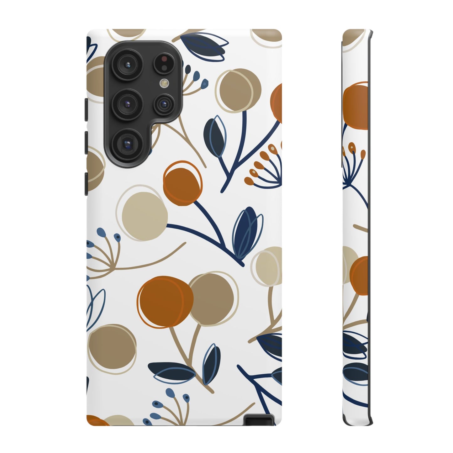 Modern Botanical Berries Tough Samsung Galaxy  Case – Earthy Tones & Navy Accents, Shock-Resistant