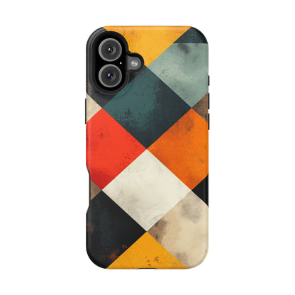 Geometric Retro MagSafe iPhone Case - Colorful Checkered Protective Cover