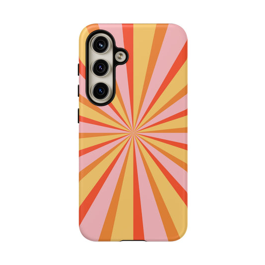 Bold Retro Sunburst Samsung Galaxy Case – Vibrant 70s-Inspired Rays in Orange, Pink, and Yellow