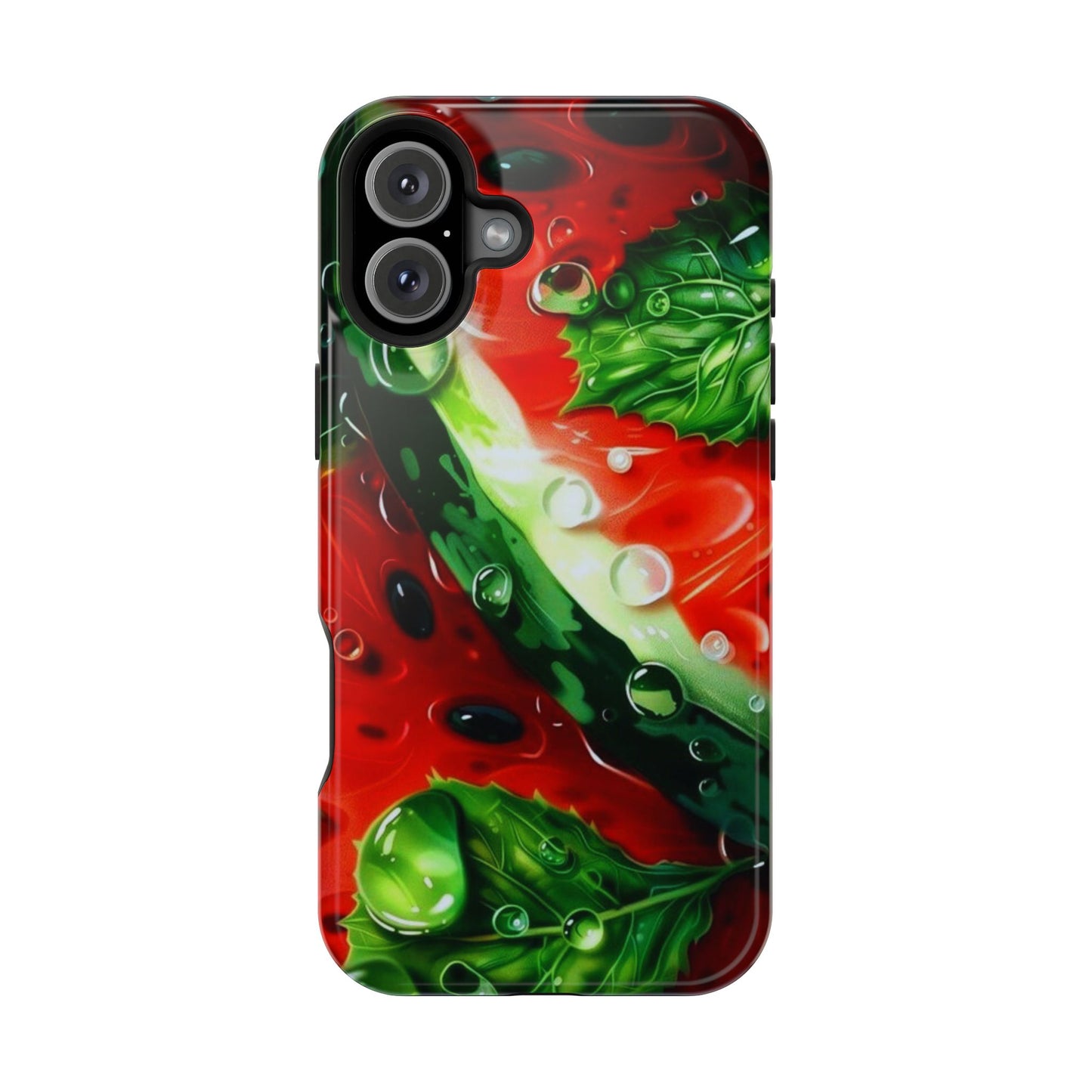 Juicy Watermelon & Mint MasSafe iPhone Case – Tough Dual-Layer, Vibrant Summer Design