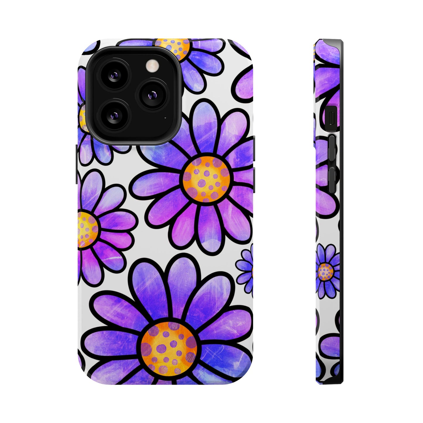 Purple Daisy Delight MagSafe iPhone Case – Slim Profile, Glossy Finish