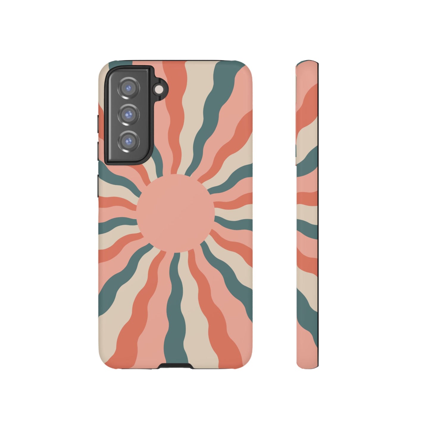 Retro Sunburst Samsung Galaxy Case – Bold 70s-Inspired Waves in Coral, Teal, and Cream