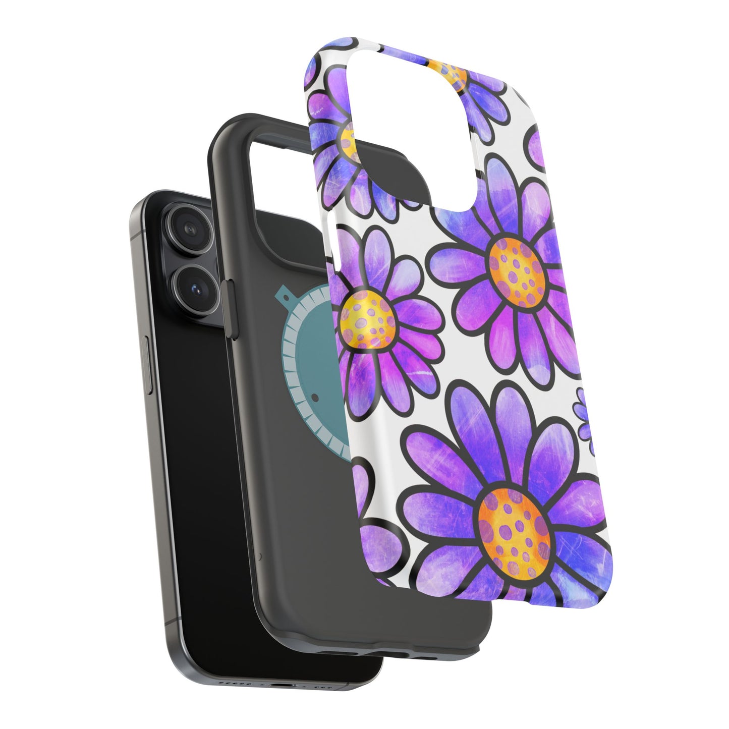 Purple Daisy Delight MagSafe iPhone Case – Slim Profile, Glossy Finish