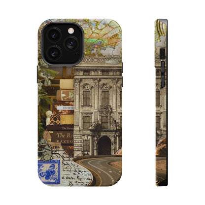 Whimsical Road Trip Collage MagSafe iPhone Case – Dual-Layer Protection with Vintage Art and Adventure Design