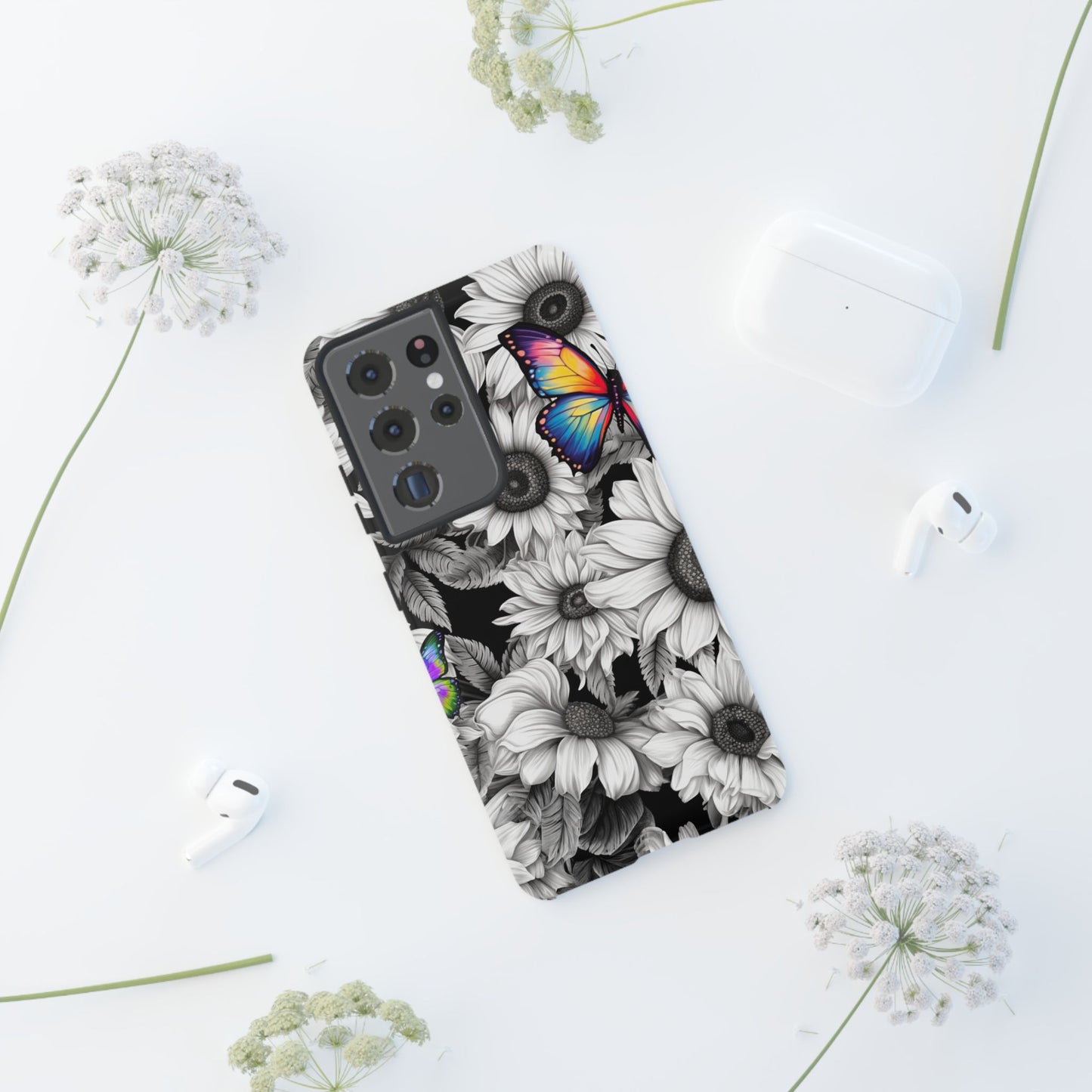 Rainbow Butterflies & Monochrome Sunflowers – Samsung Galaxy Case