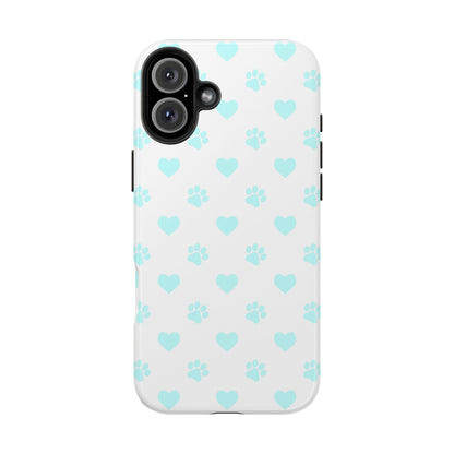 iPhone Case - Aqua Paw Print & Heart Design