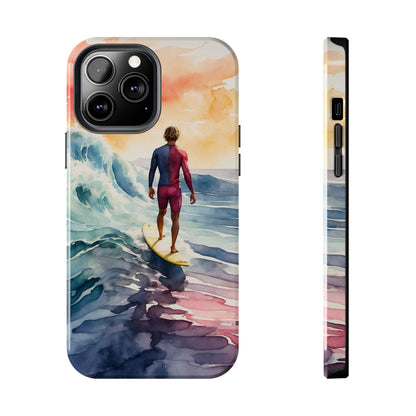 Surfer’s Sunset Wave iPhone Case – Vibrant Watercolor Design