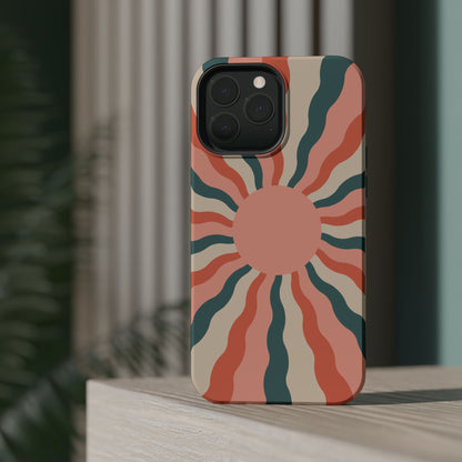 Retro Sunburst MagSafe iPhone Case – Bold 70s-Inspired Waves in Coral, Teal, and Cream